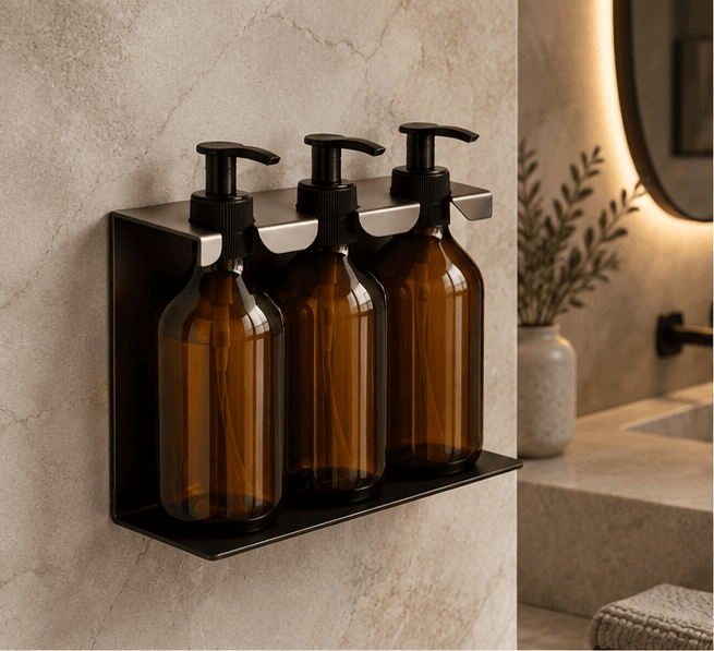 Repisa metálica negra para baño